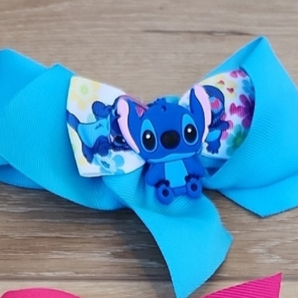 Blue Stitch Hair Bow